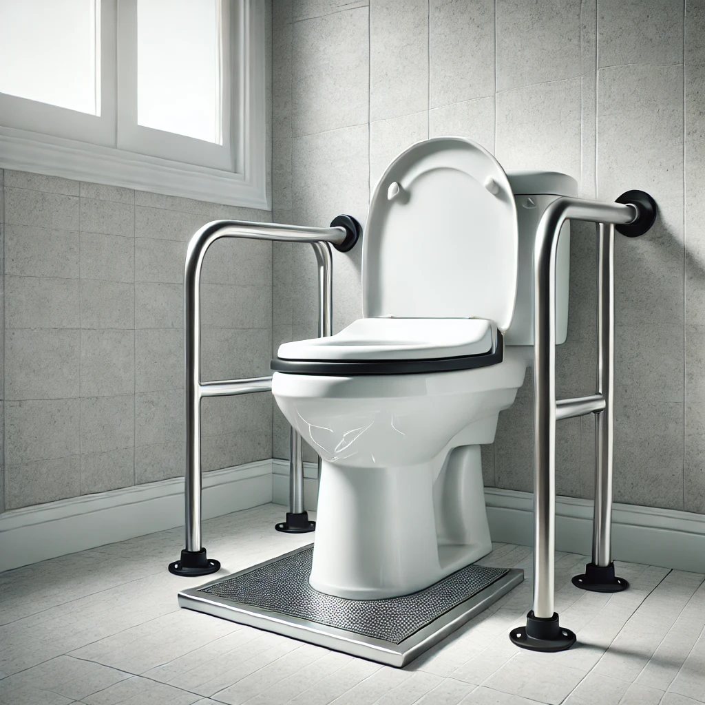 Haltegriffe und erhöhte Sitzhöhe an einem WC
